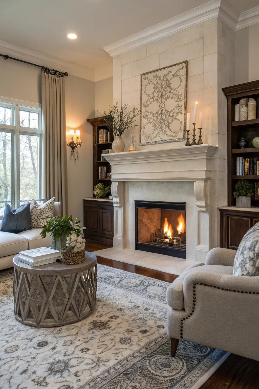Muted accent allows other room features to take precedence.