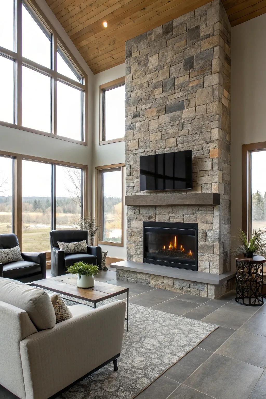 Natural stone adds elegance to any fireplace.