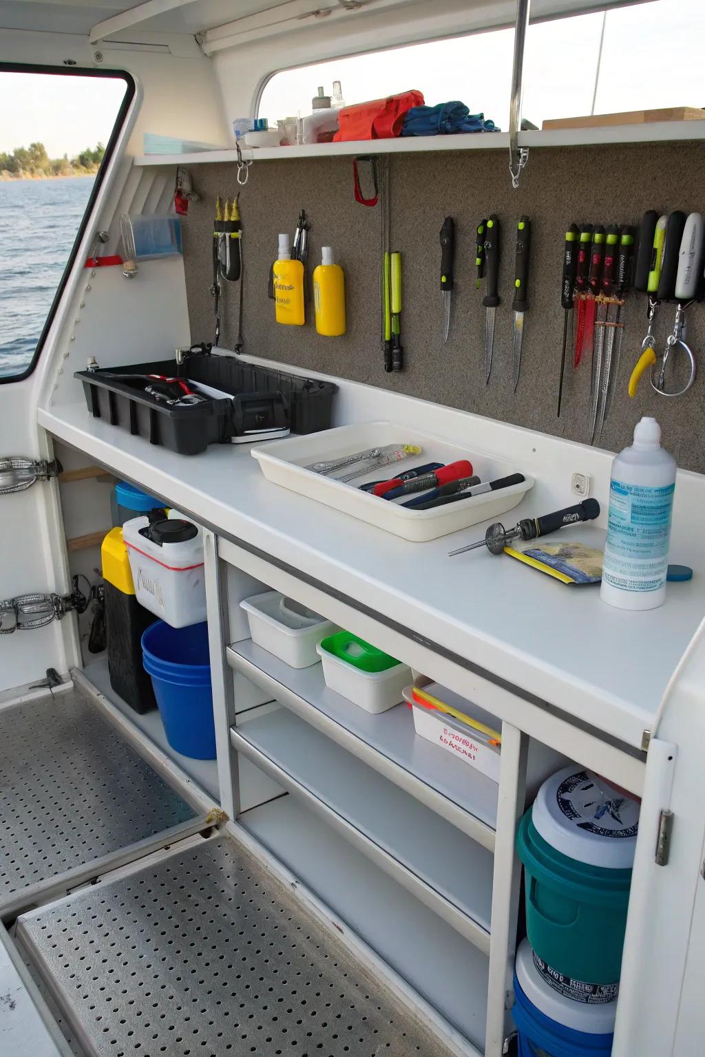 With built-in shelves, you can keep your cleaning necessities tidy.