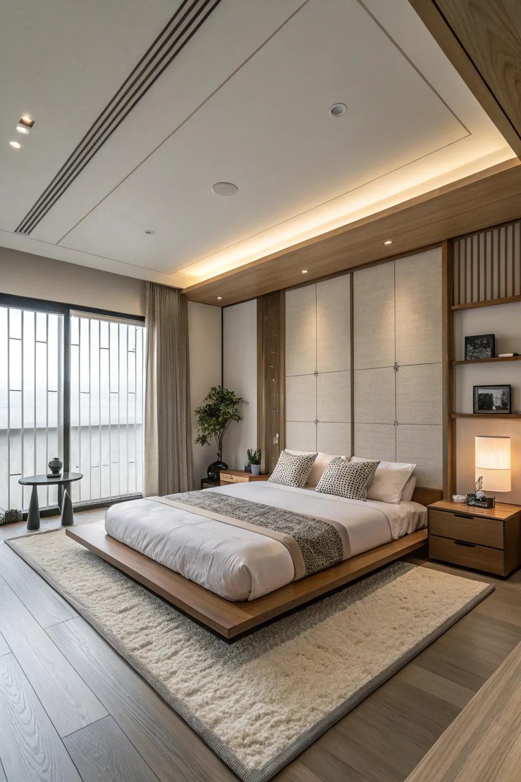 A short platform adds structure while keeping the space open.