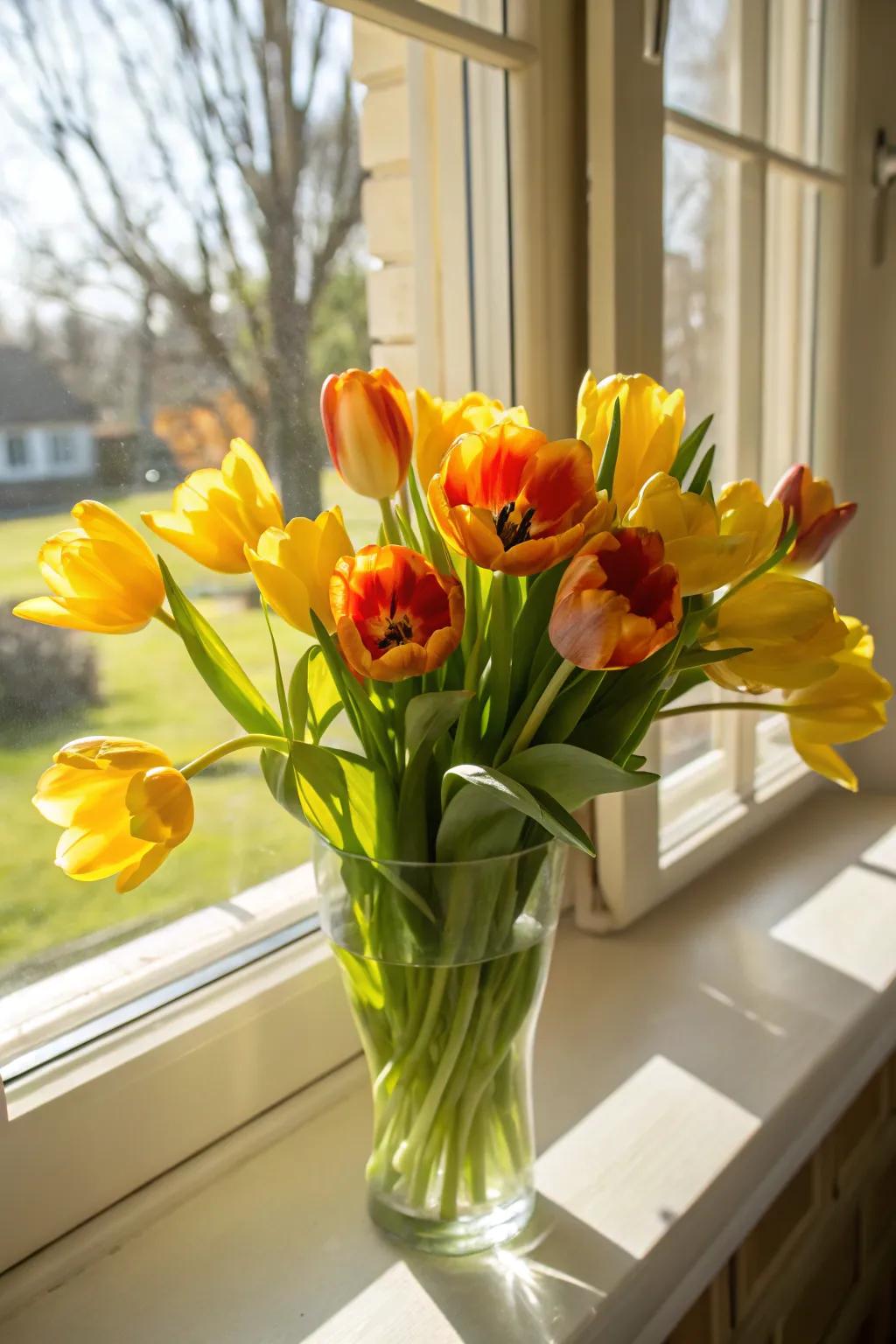 A bright tulip arrangement to brighten up any day.
