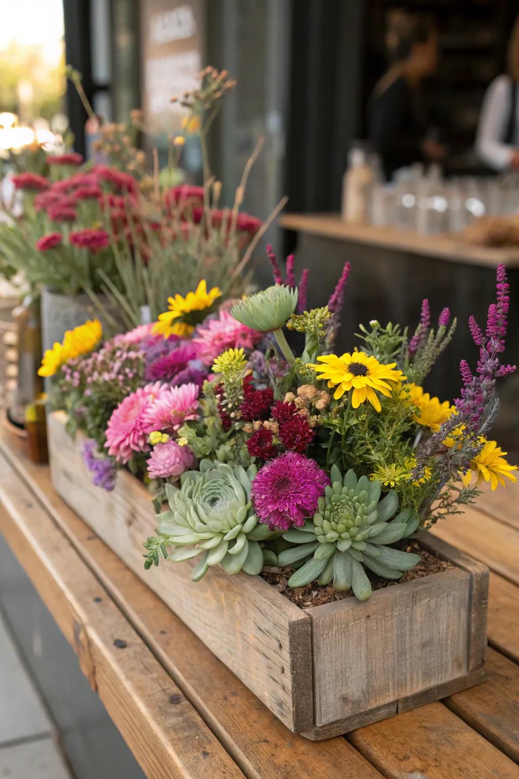 Blend fresh and preserved flowers for a unique display.
