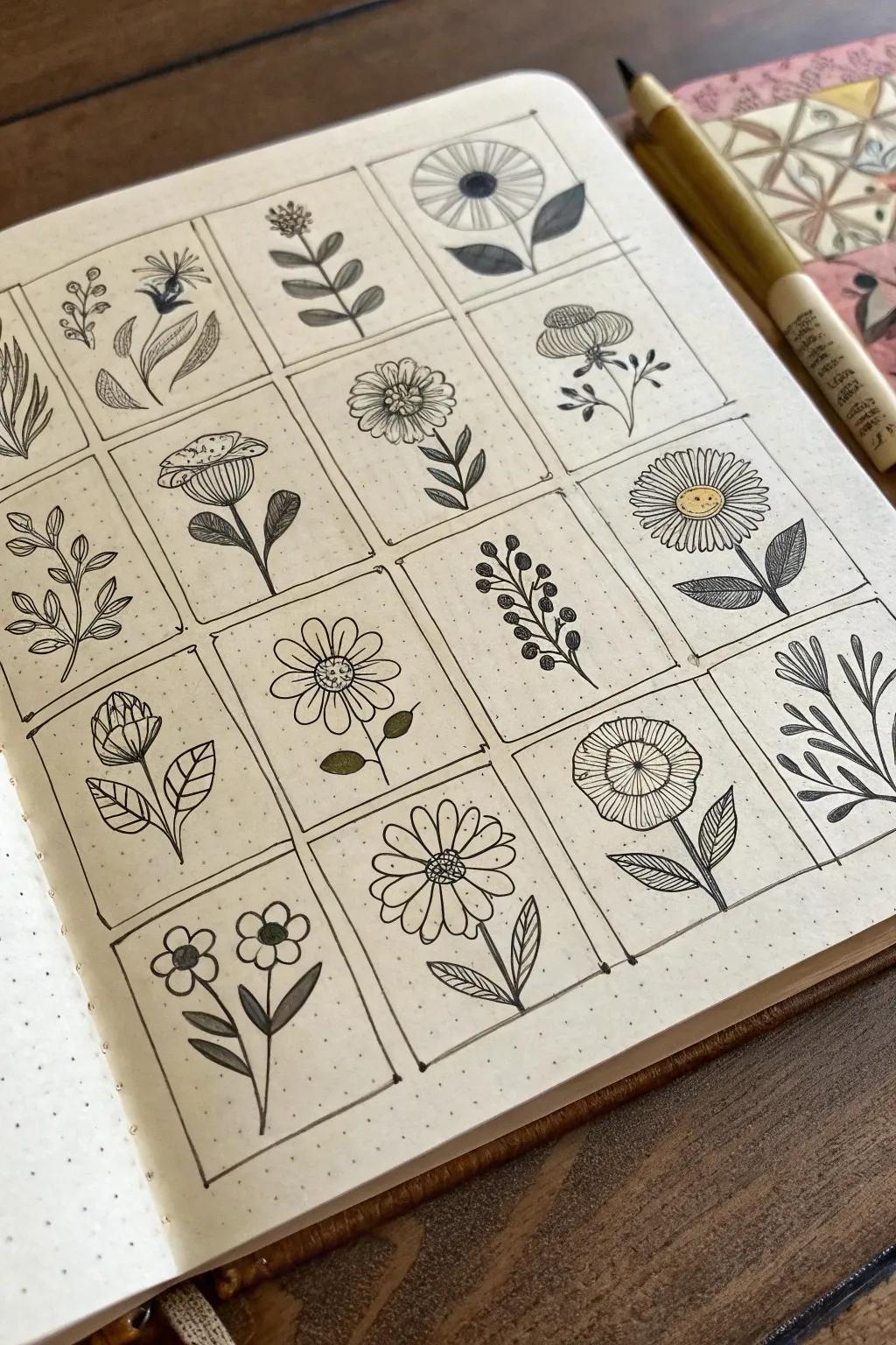Botanical arrays offer a varied exploration of flower species.