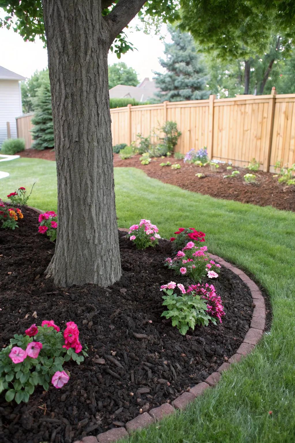 A well-mulched tree base, enhancing its practical and visual qualities.