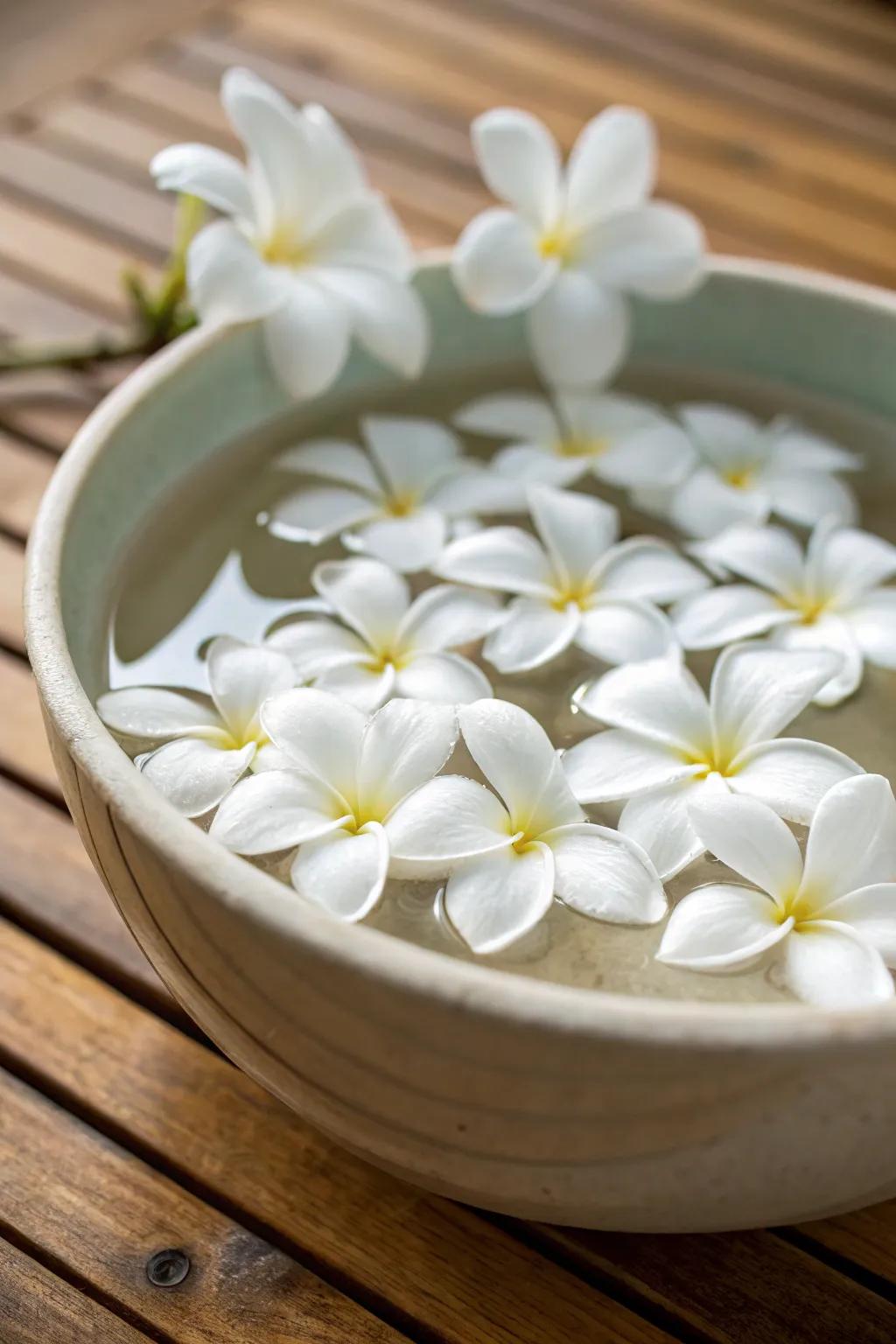 Drifting pale flowers making a captivating center piece.