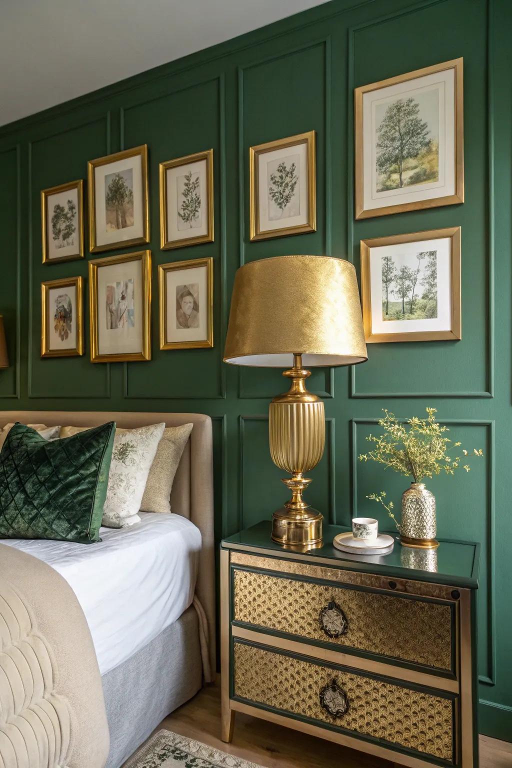 Gold details add elegance and sparkle to green shades.