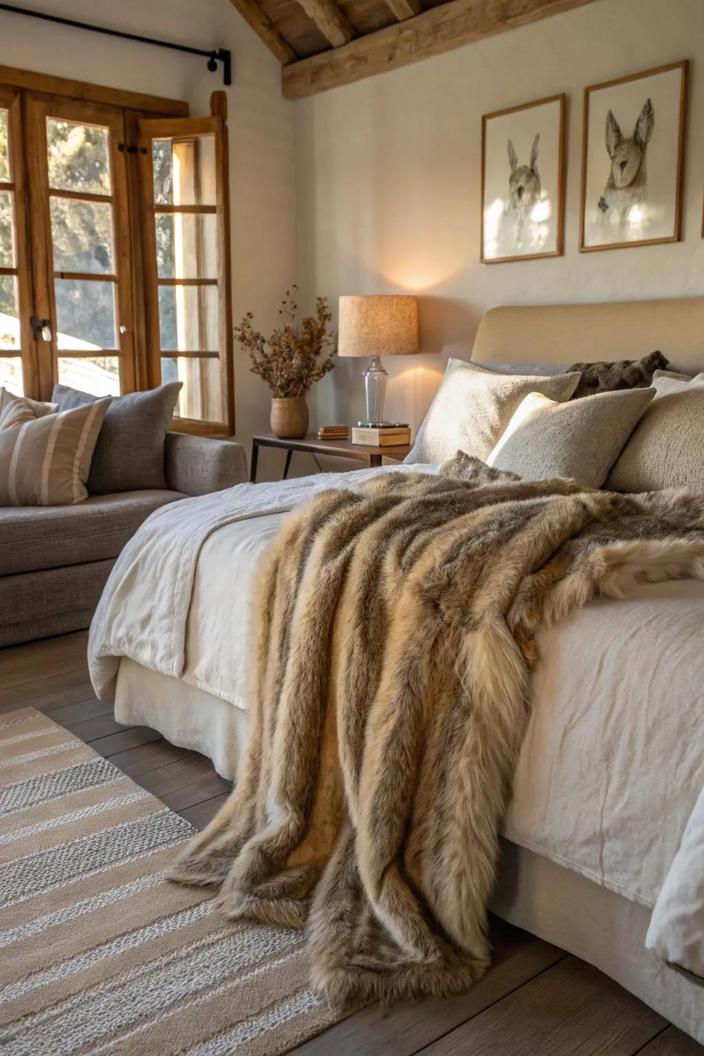 Textured materials add coziness and measurement to the design.