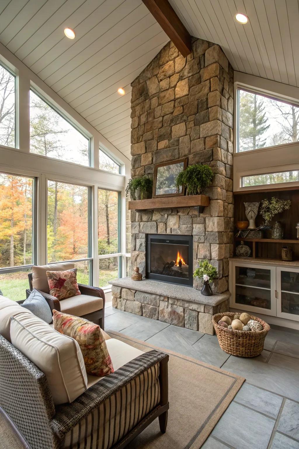 A fireplace that offers warmth and becomes the cozy centerpiece.