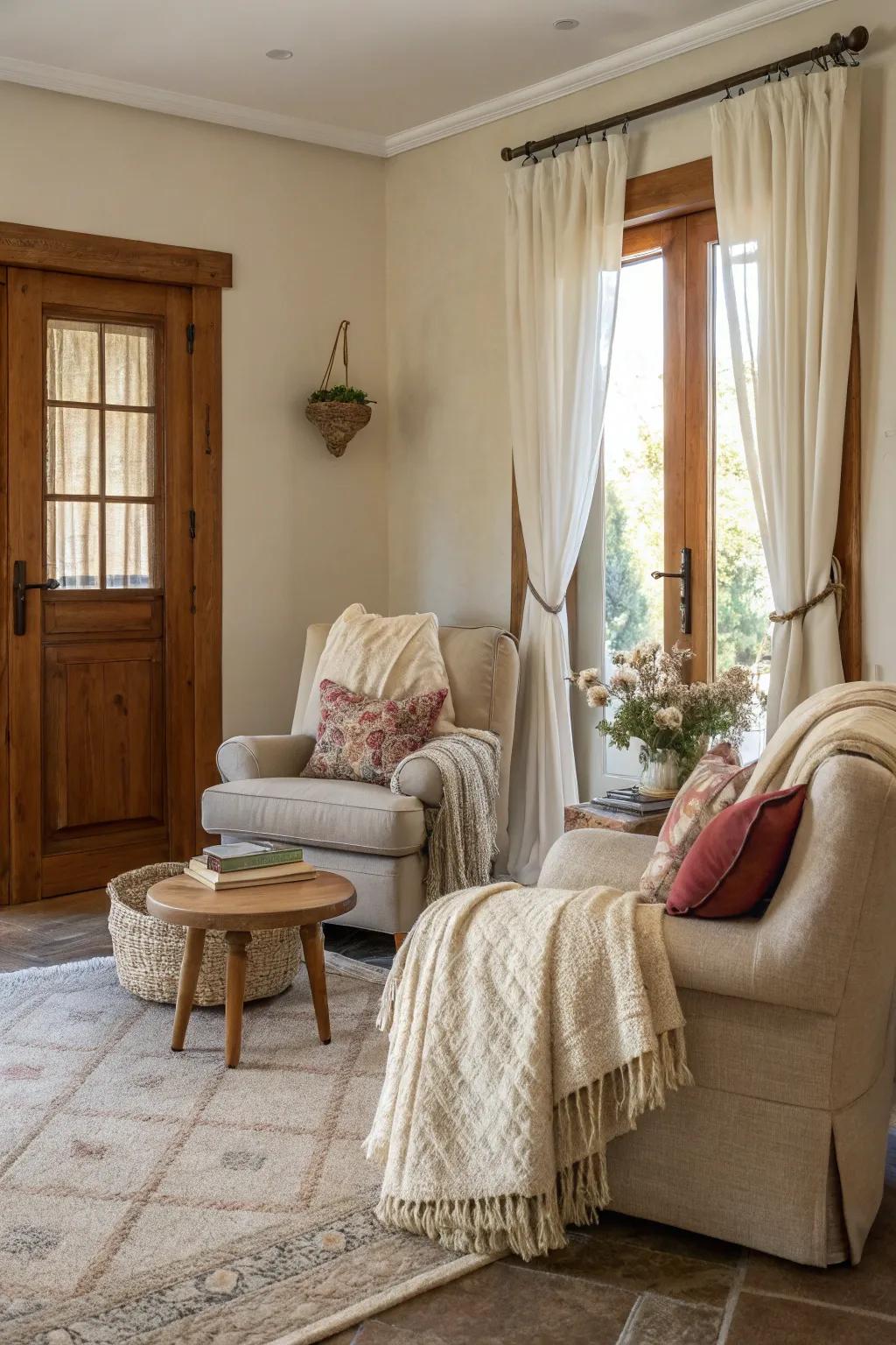 A cozy seating area in the foyer exudes comfort and style.