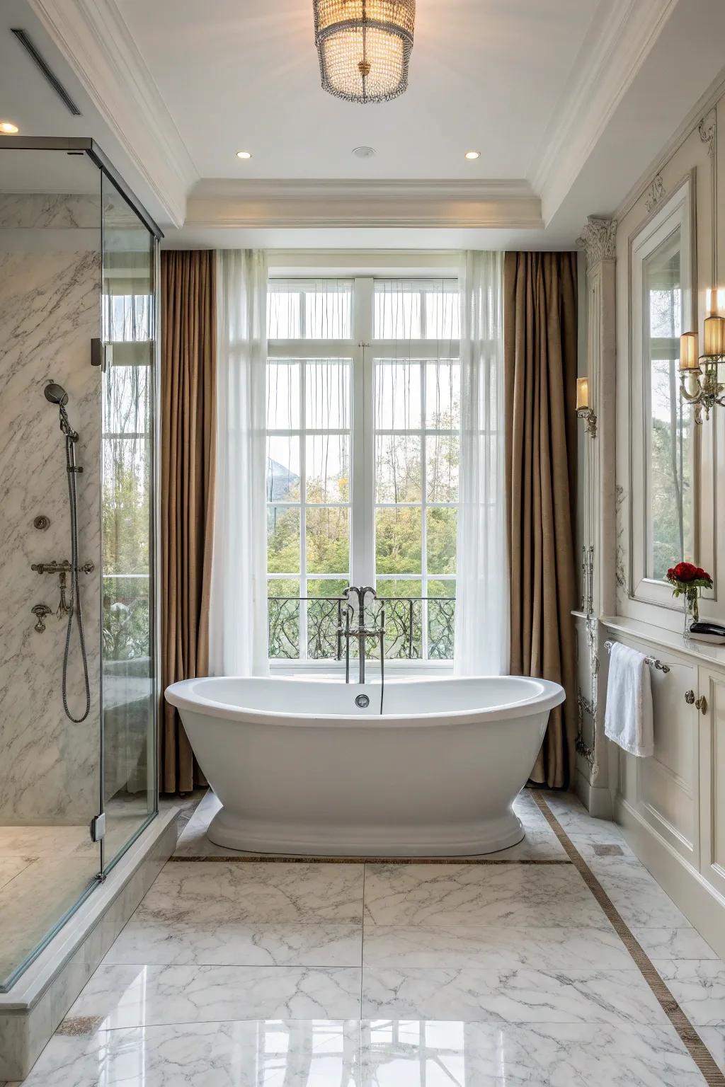 A harmonious blend of traditional and current elements in a bathroom.