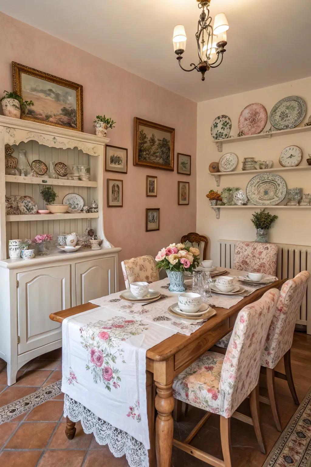 Delicate shades fashion a serene and welcoming dining area.