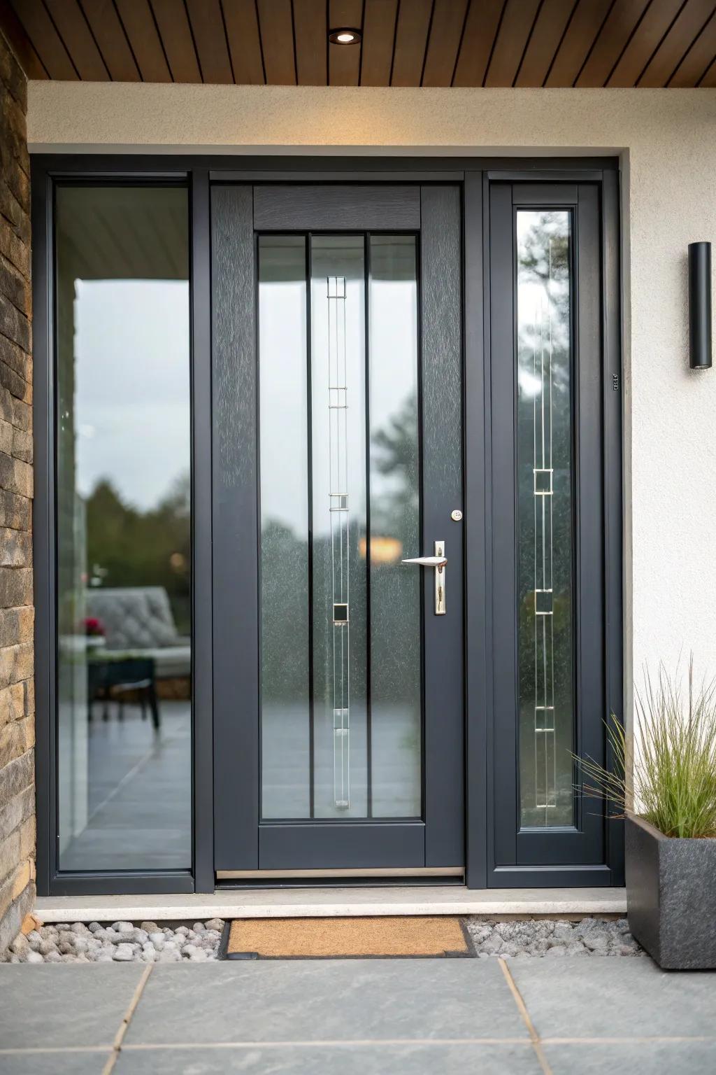 A doorway with colored glass for privacy and a modern touch.