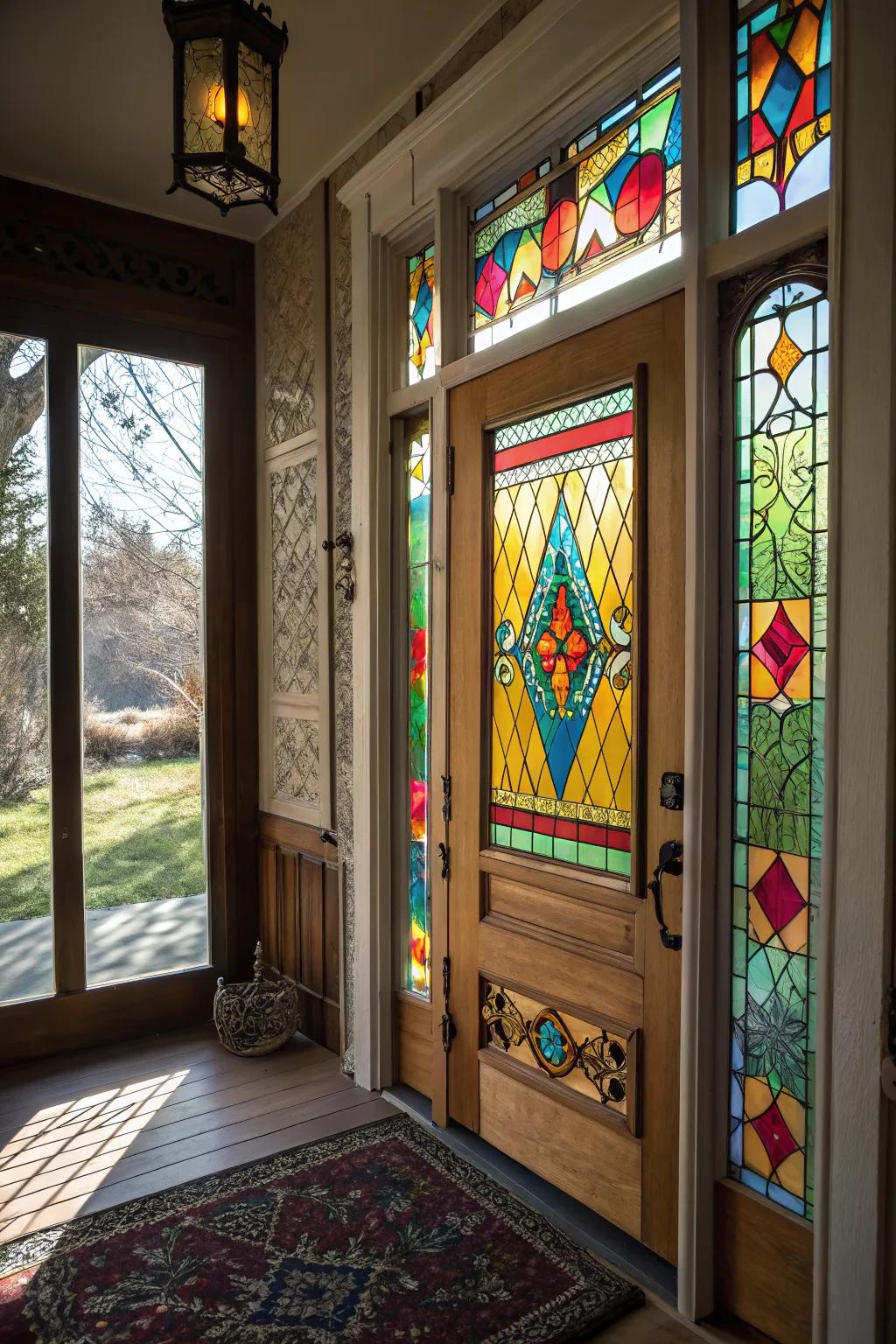 Colored glass introduces an artistic and private ambiance.
