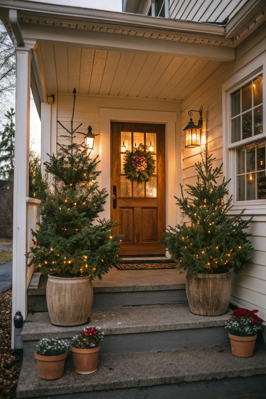 Charming holiday trees bring holiday festivity directly to your entrance.