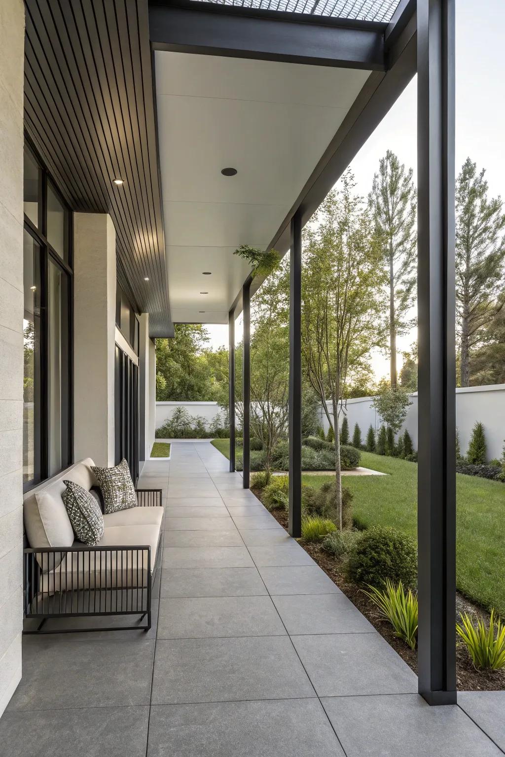 Using metal supports brings a sleek, modern sensation to your front porch.