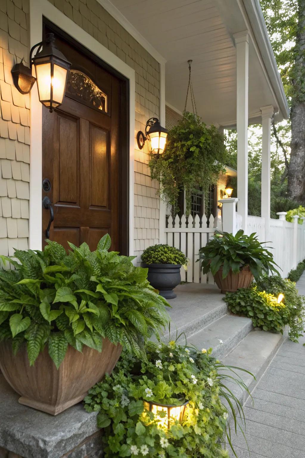 Nature meets design with greenery and light.