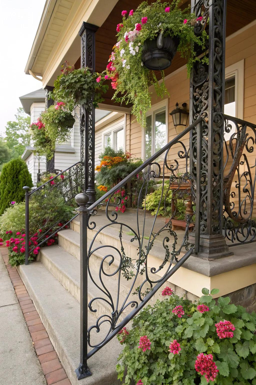 Nature-inspired metal railings that integrate harmoniously with the garden.