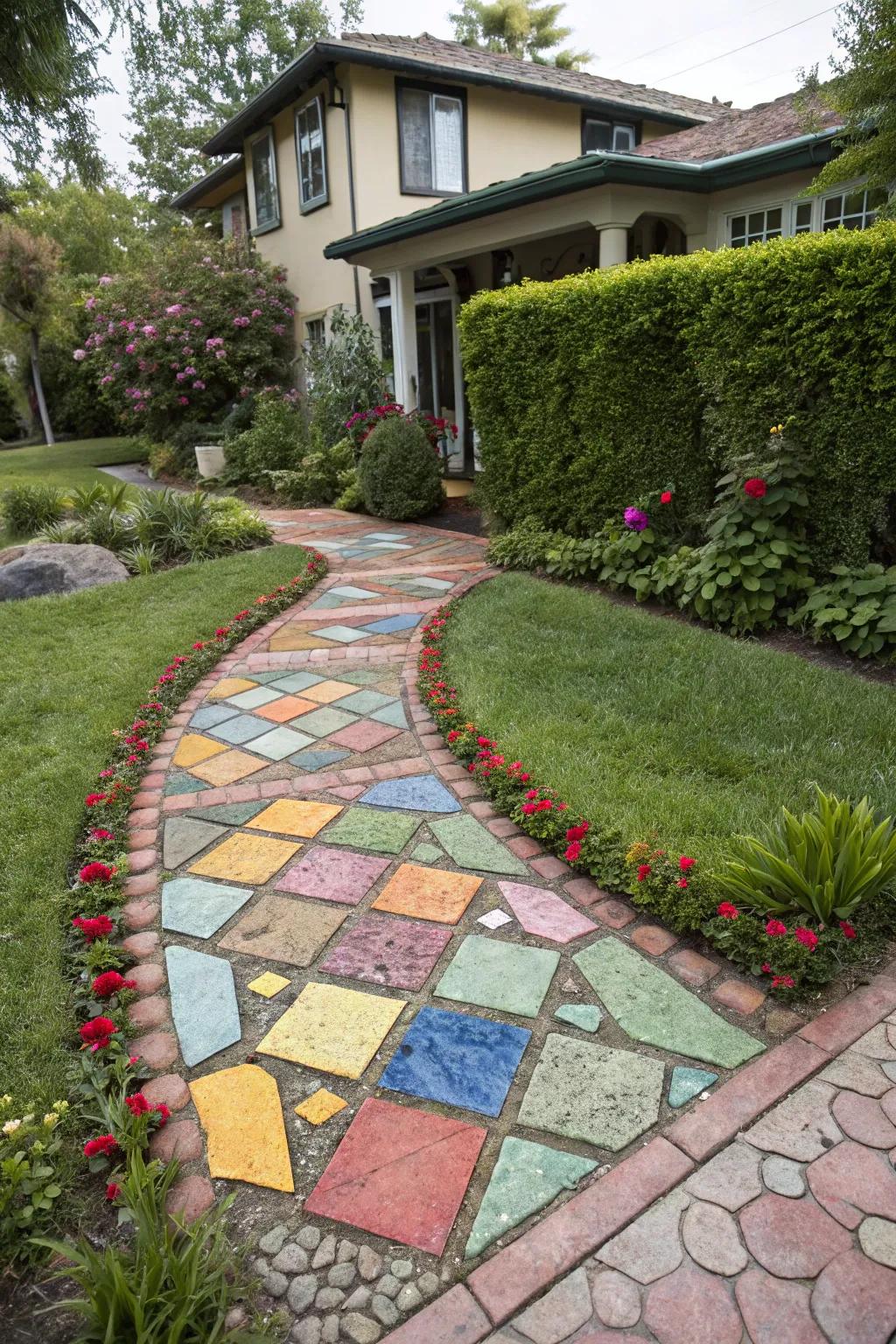 Make an impact with a vibrant stone block mosaic.
