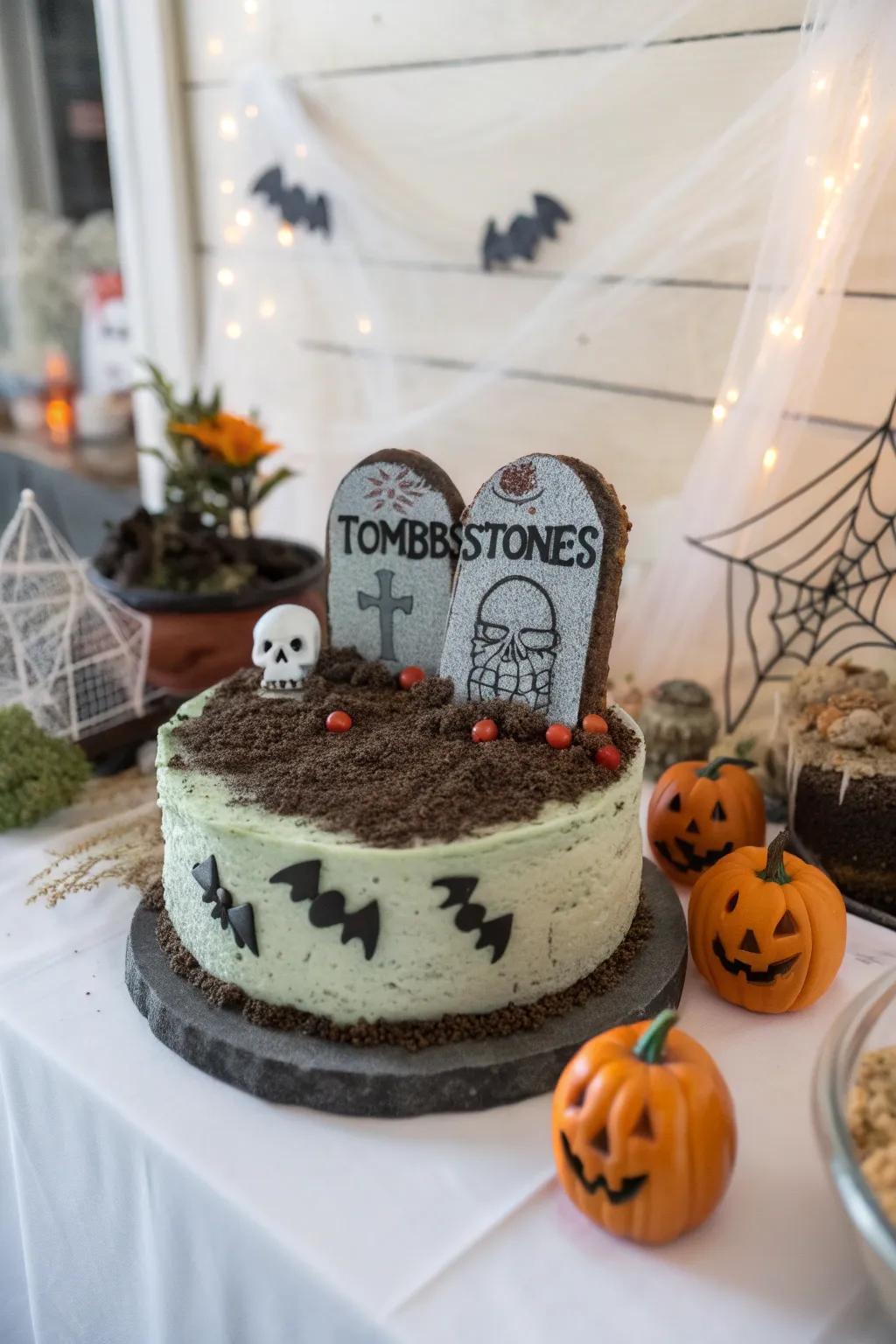 Bury the past with a laugh using this graveyard-themed cake!