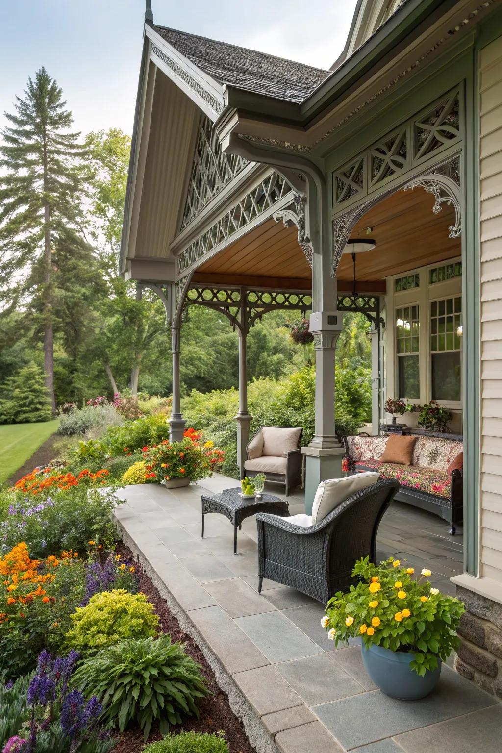 A porch that unifies traditional charm with contemporary elegance.