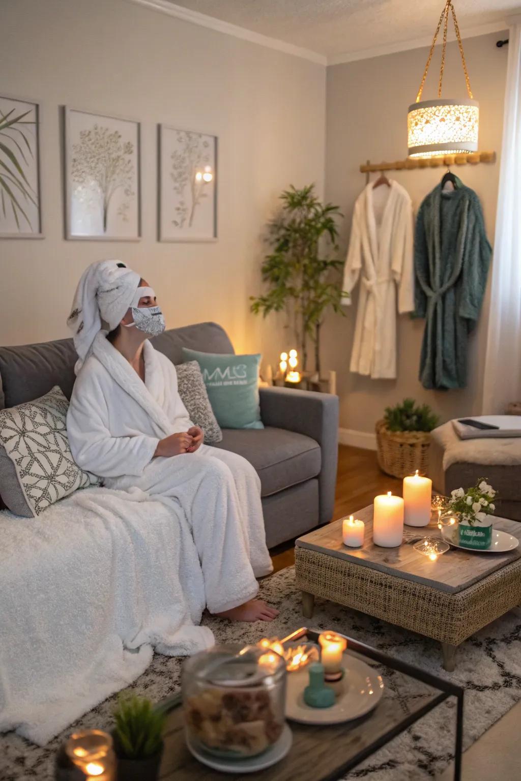 A serene spa atmosphere for a relaxing Galentine's Day evening.