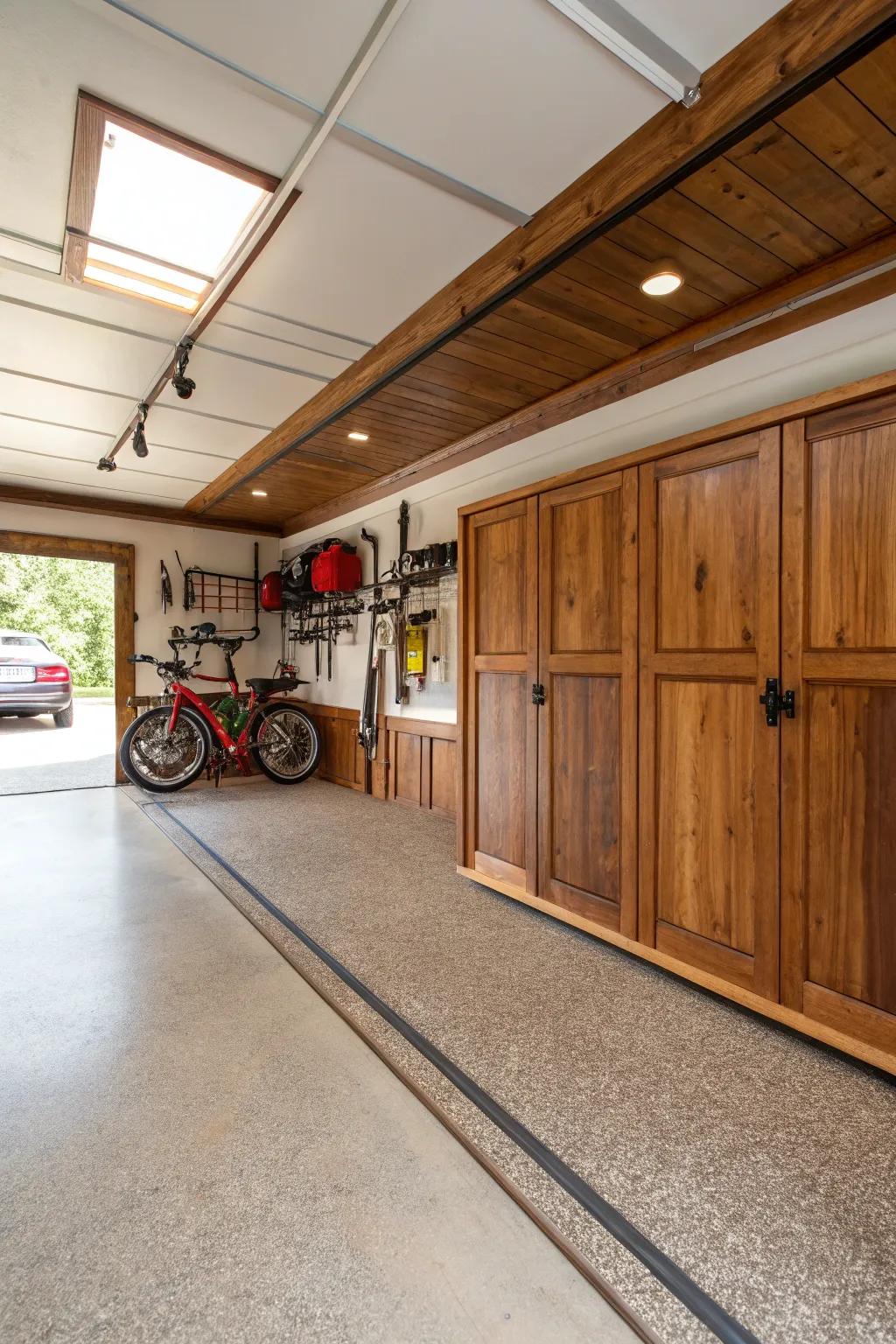 Custom wood baseboards bring warmth and individuality to your garage.