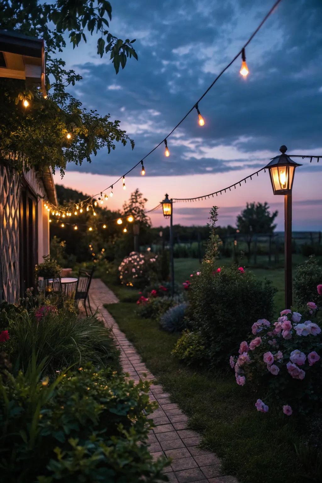 Lighting imparts a magical essence to your garden as night falls.
