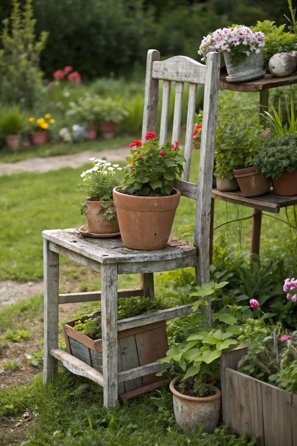 Old furniture can be reborn as unique stages for your plants.