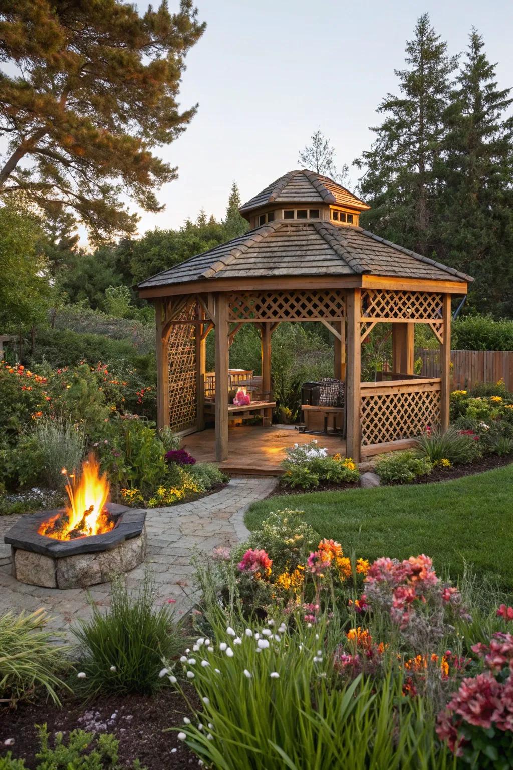 Merge your pergola with an abundant garden landscape.
