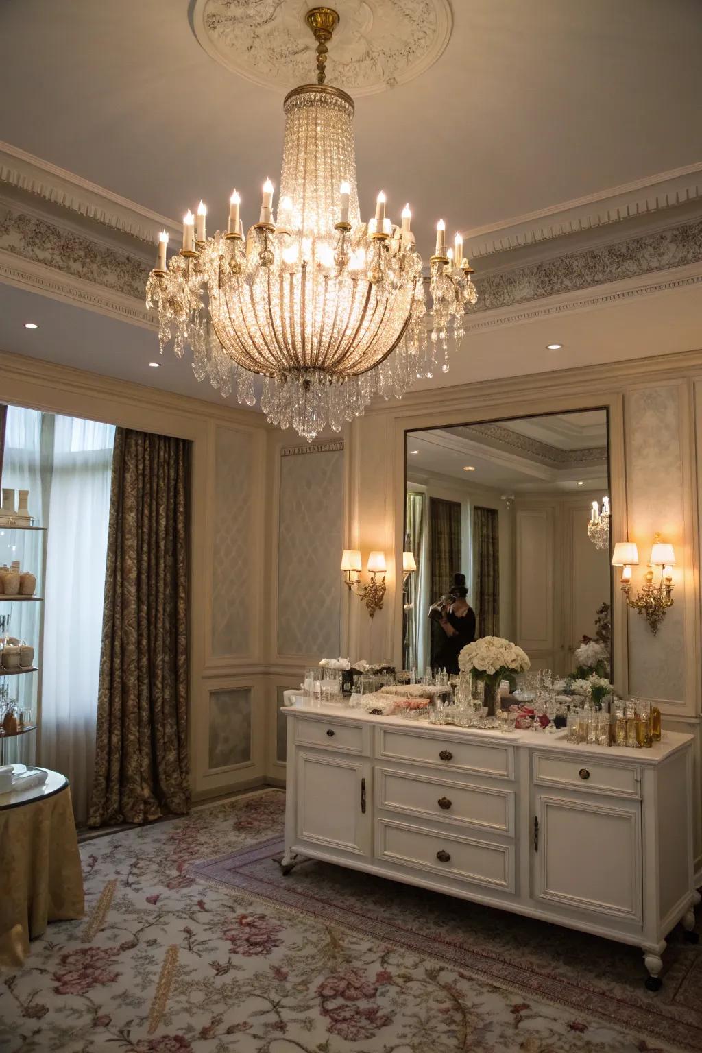 Chandeliers bring a sense of elegance to any get ready room.