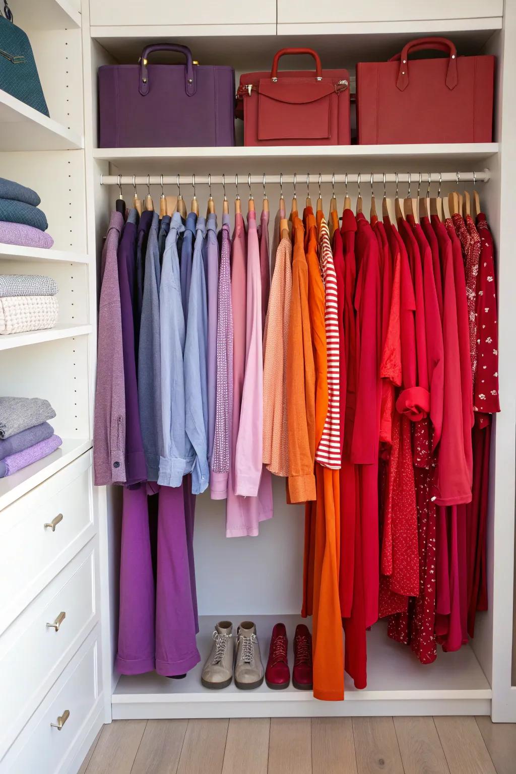 Color organization brings a sense of order to your closet.
