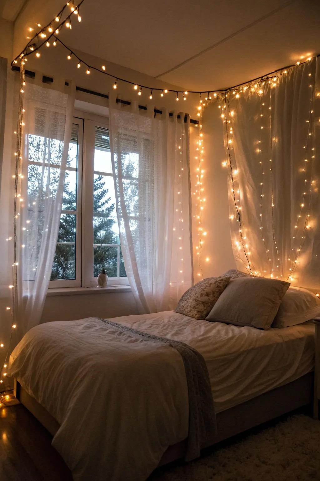 Fairy lights add a touch of magic and warmth.