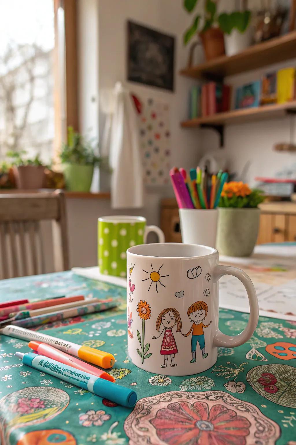 A mug capturing the innocence and creativity of grandkids.