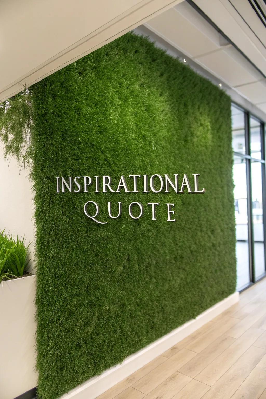 An inspiring phrase merges smoothly into a vertical garden, adding personal significance.