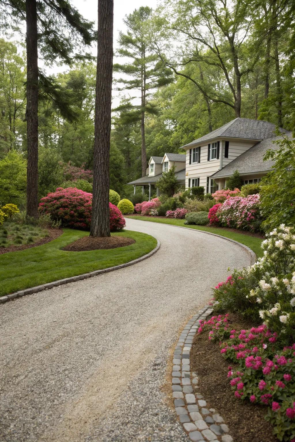 Winding borders create a fluid and harmonious driveway layout.