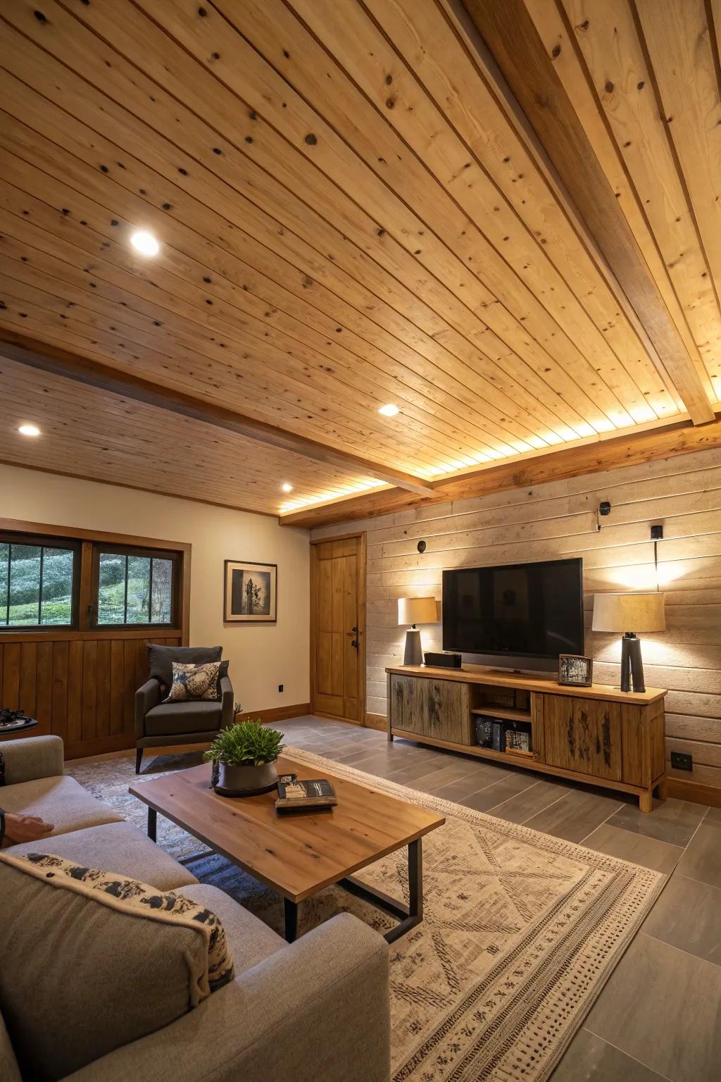 All-natural wood ceilings supply warmth and texture to any interior.