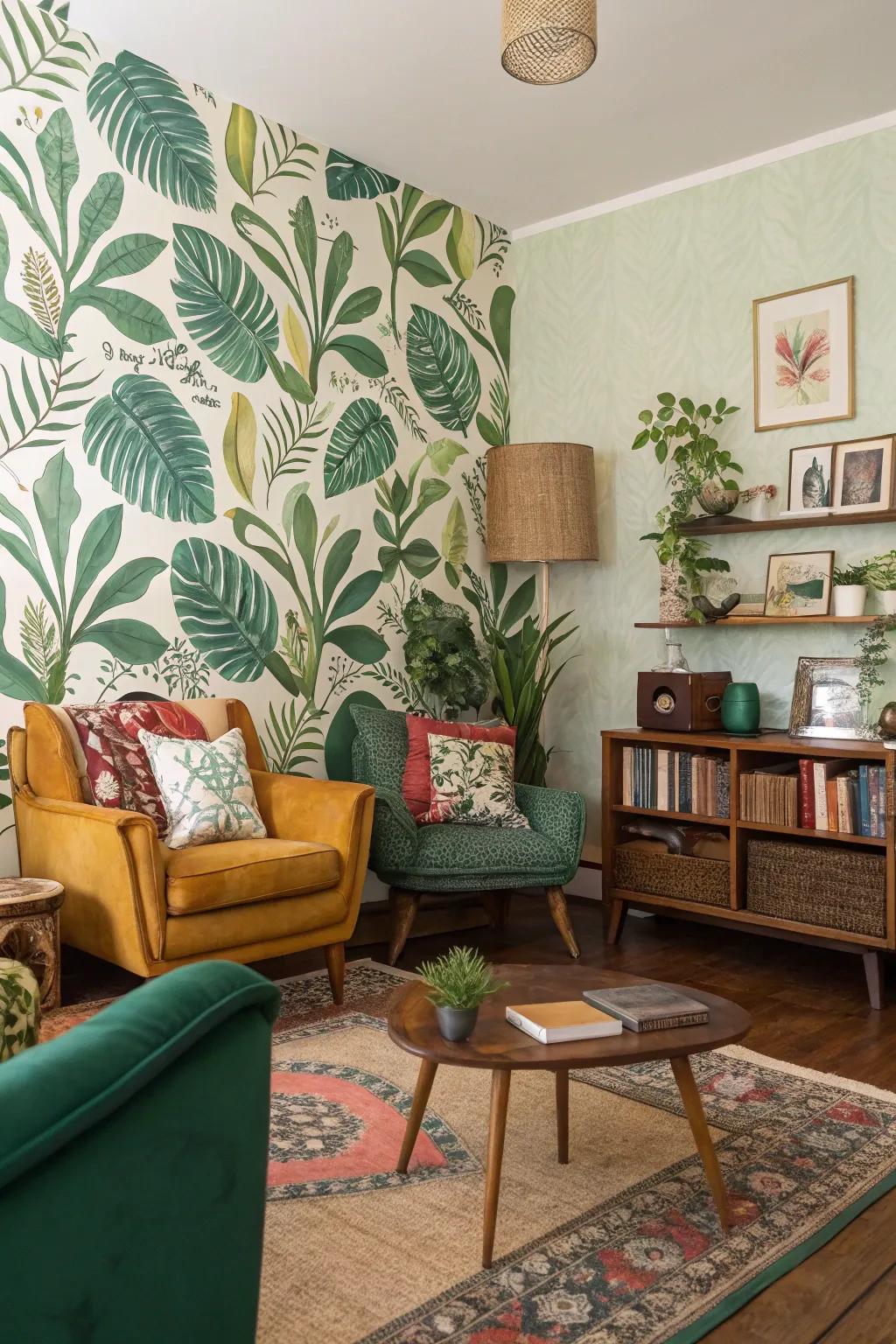 Leafy patterns bring nature-inspired drama indoors.