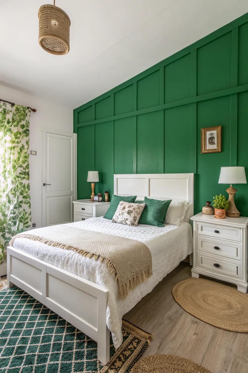A bold green focus wall commands attention and adds dimension.