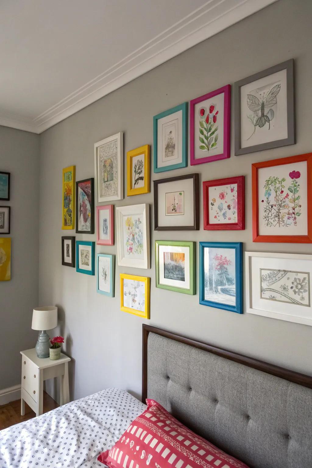 Grey walls enable creations to shine.