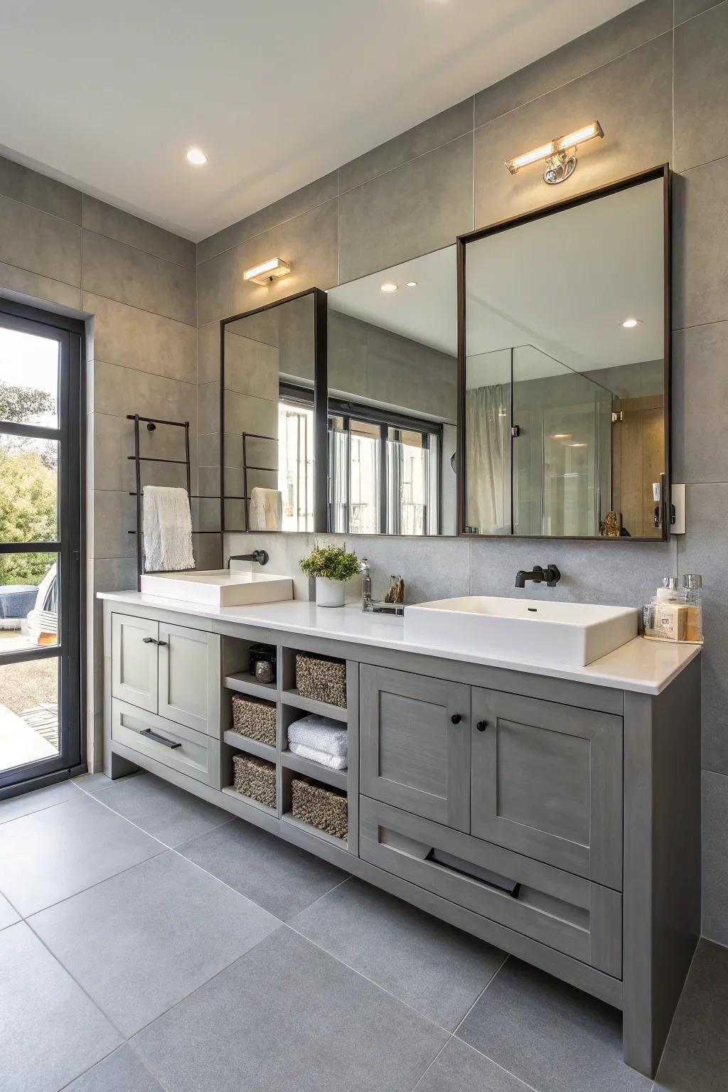 Dual vanities blend practicality and style in shared bathrooms.