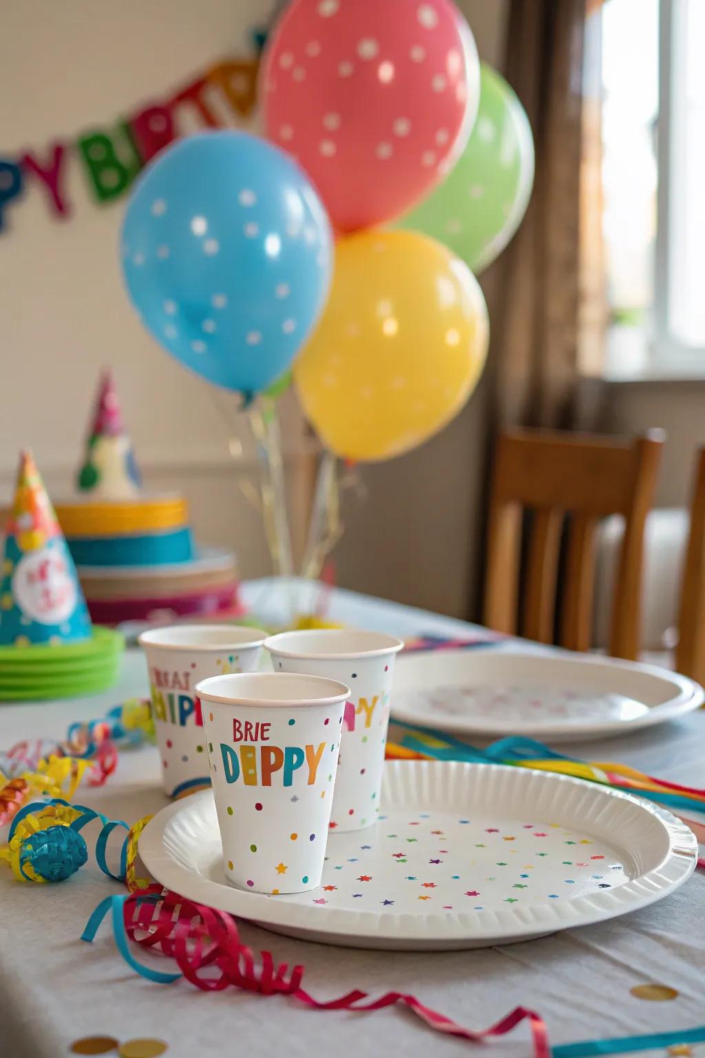 A beautifully arranged table with themed tableware for a half birthday, enhancing the celebratory atmosphere.