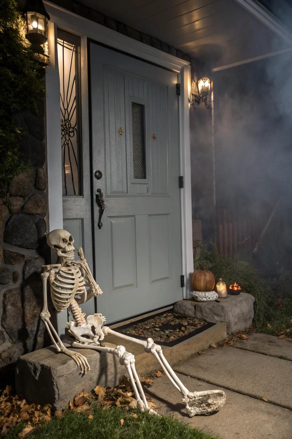 A skeleton ornament introduces a trace of Halloween eeriness.