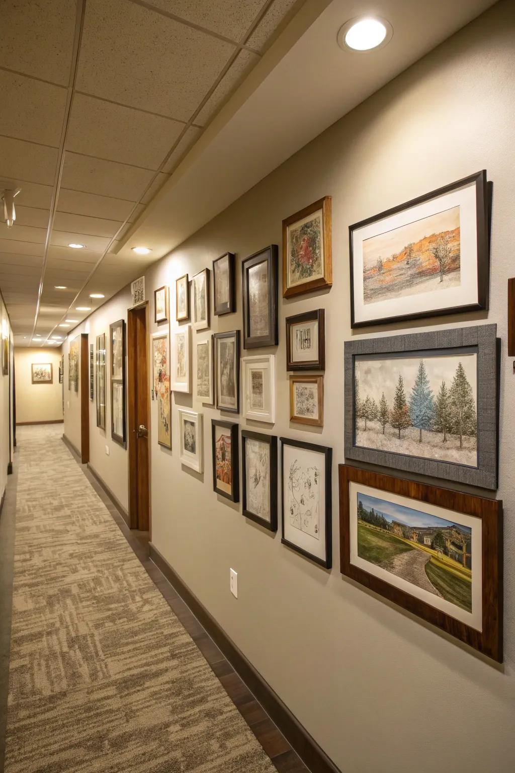 A picture exhibit can morph your hallway into a personalized art space.
