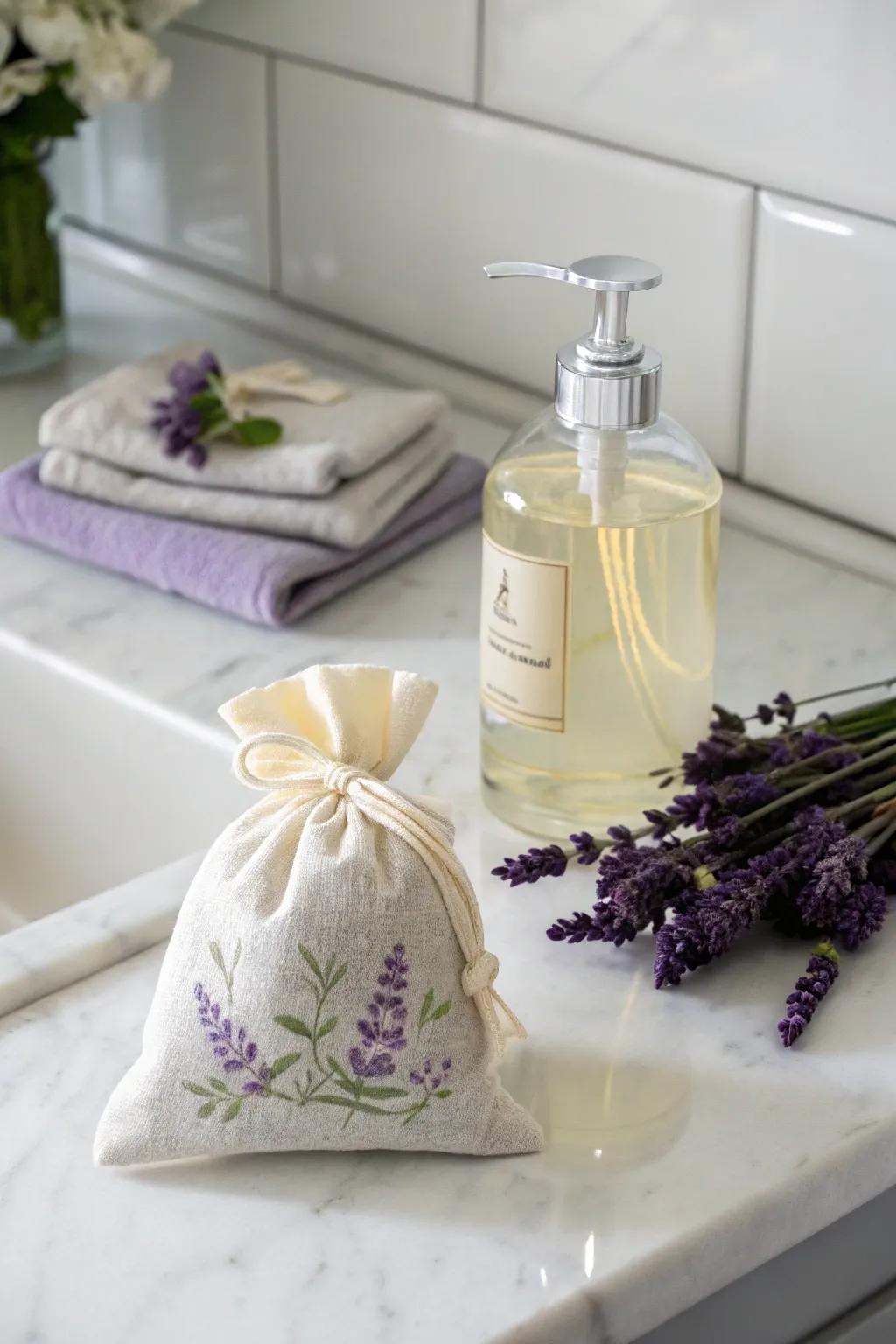 A fragrant alliance of hand soap and scented sachet.