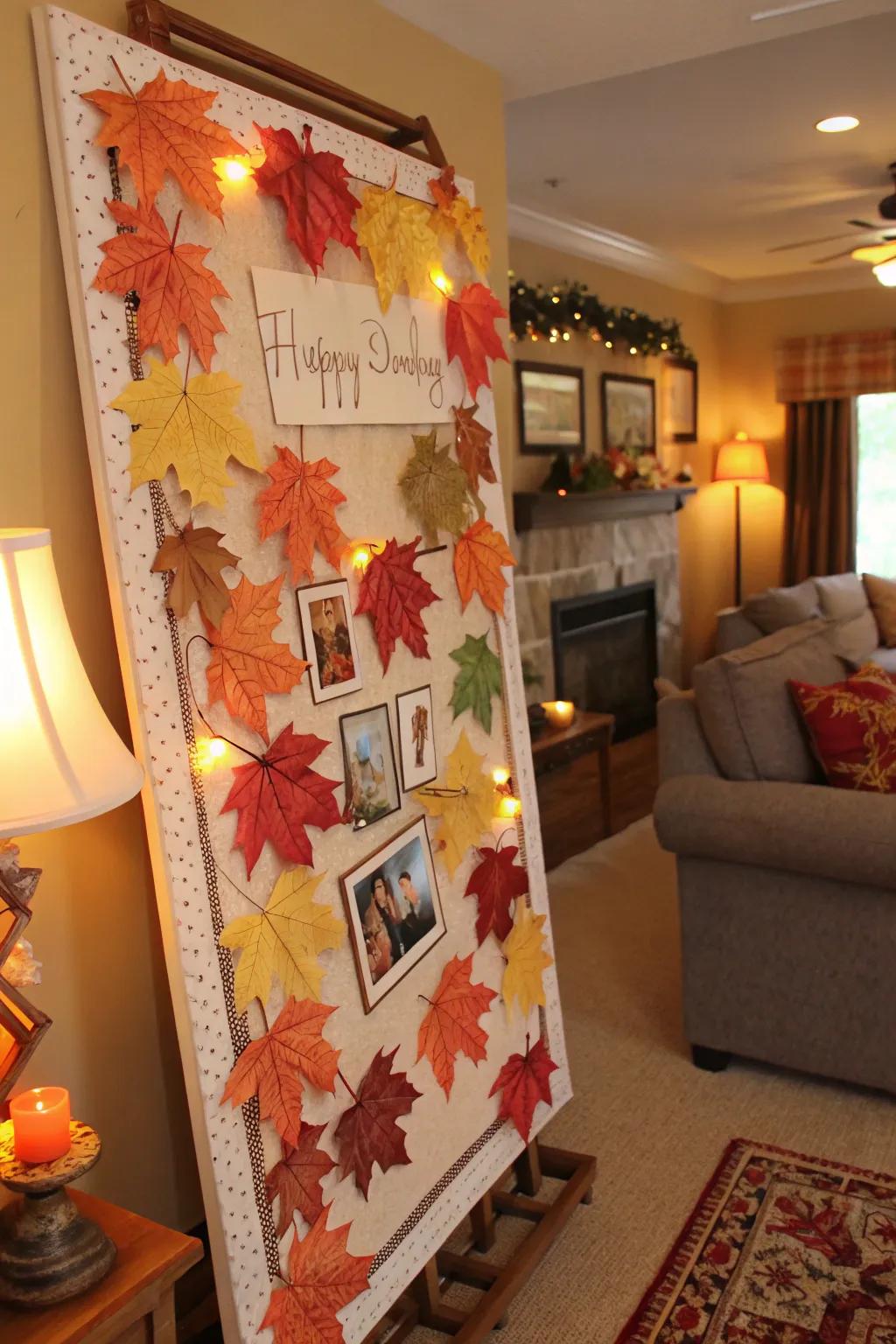 A seasonal birthday board celebrating autumn with radiant leaves.