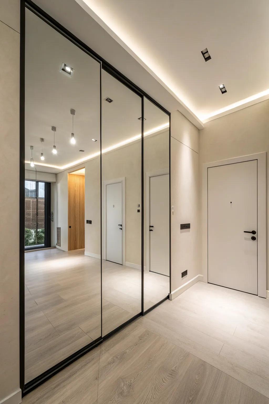 A streamlined mirror door perfectly complements a minimalist interior.
