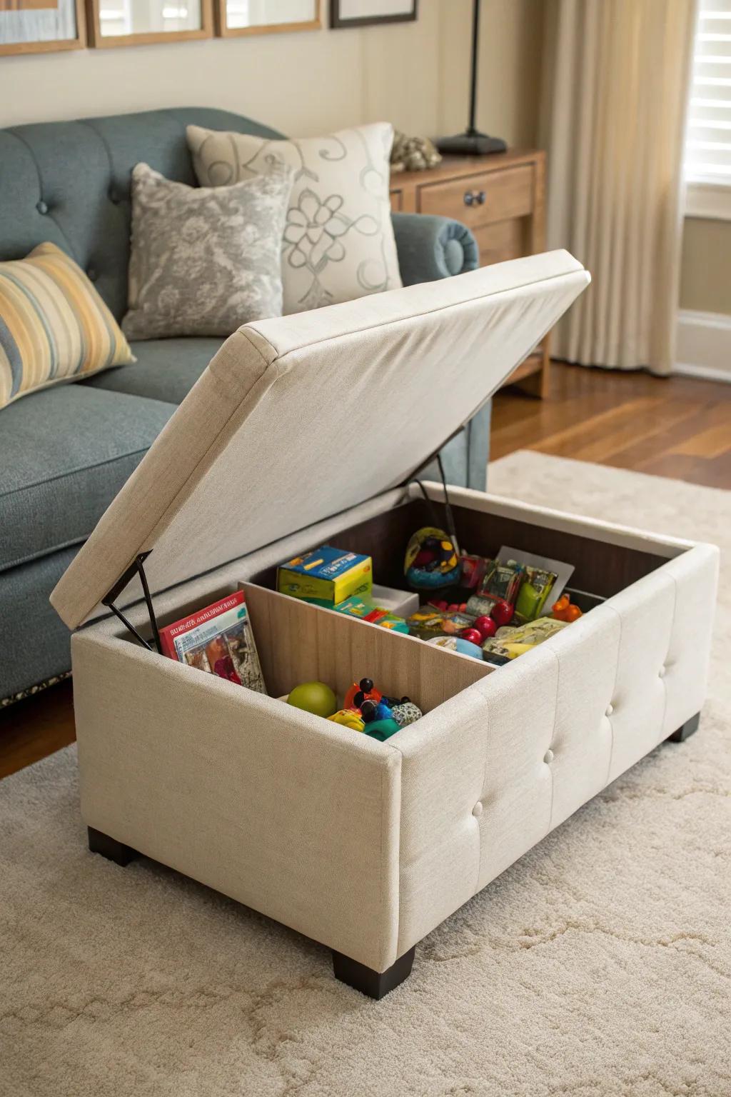 Ottomans adeptly conceal toy clutter.