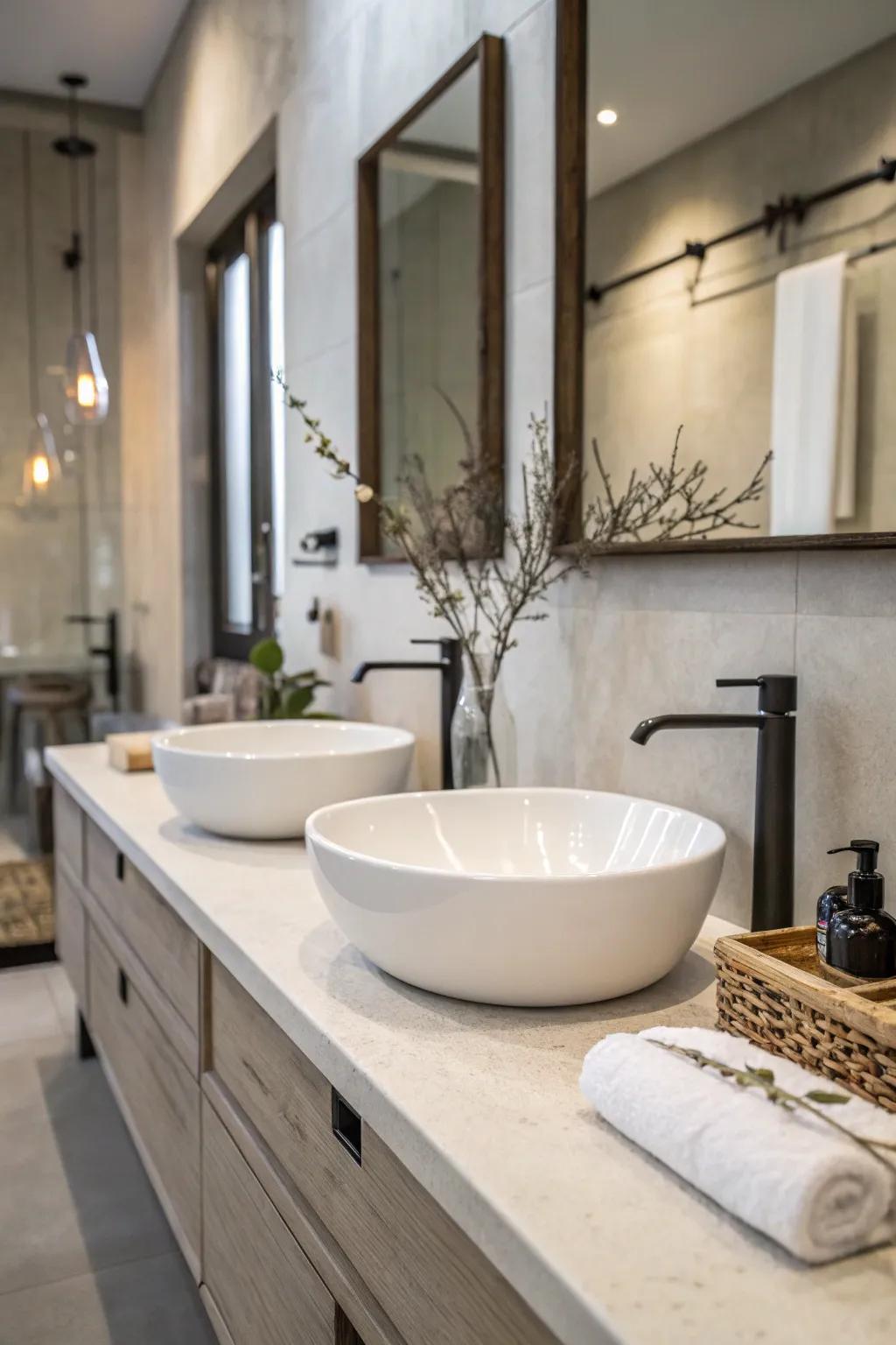 A minimalist bathroom showcasing sleek design and simplicity.