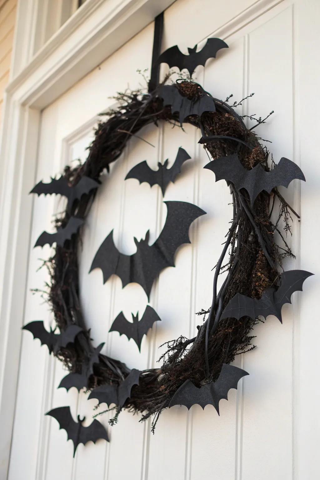 Show your love for bats with this streamlined and striking bat-inspired wreath.