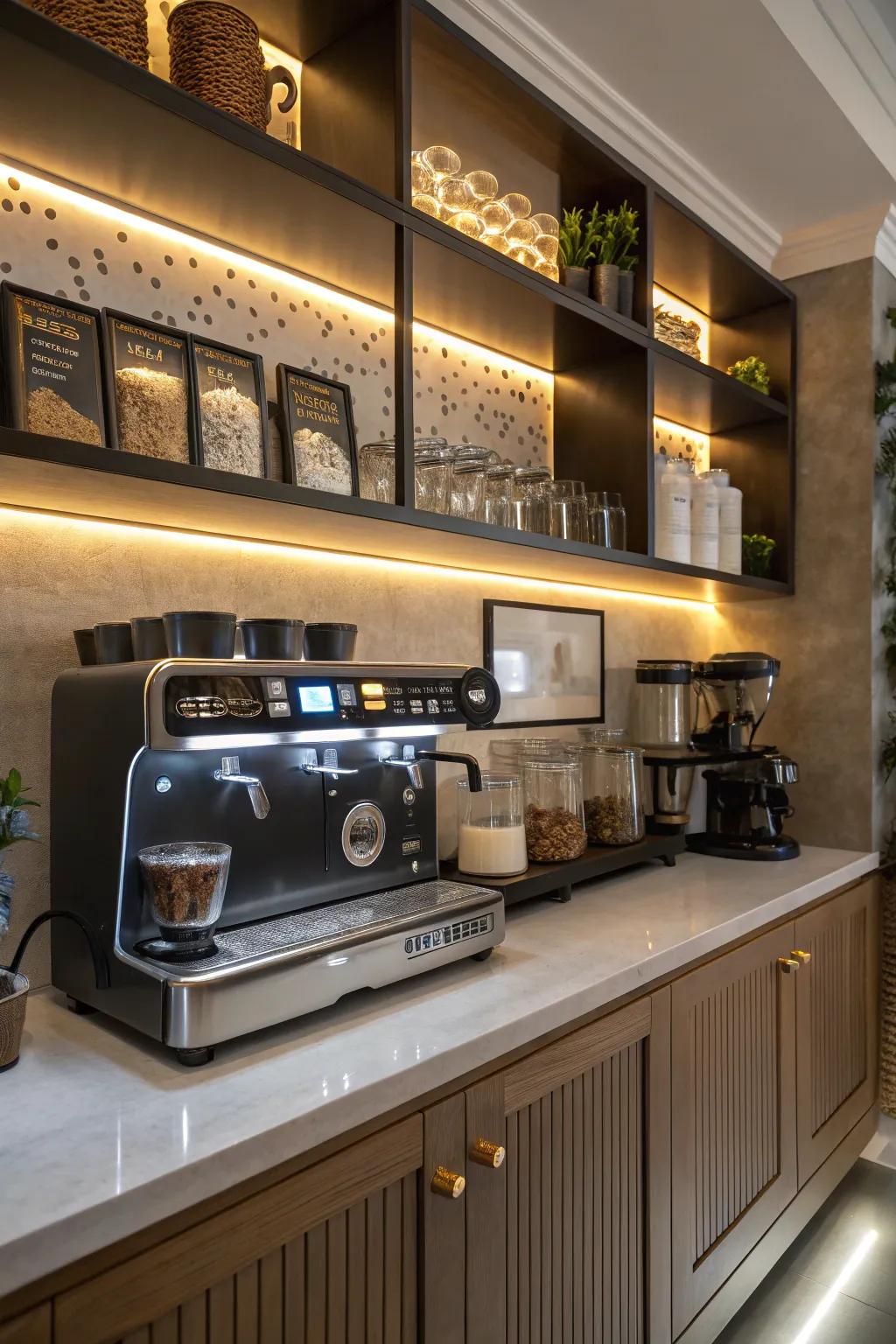 Lighting can transform your coffee station into a cozy and welcoming area.